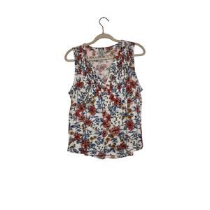 Lucky Brand Floral Sleeveless Top White Multicolor Size Medium